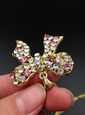 小彩色钻石唯美公主风晶钻镂空蝴蝶结镀金长项链毛衣链首饰收藏