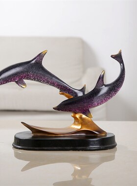 极速艾绘欧式树脂海豚摆件创意玄关家居客厅书房卧室隔板工艺礼品