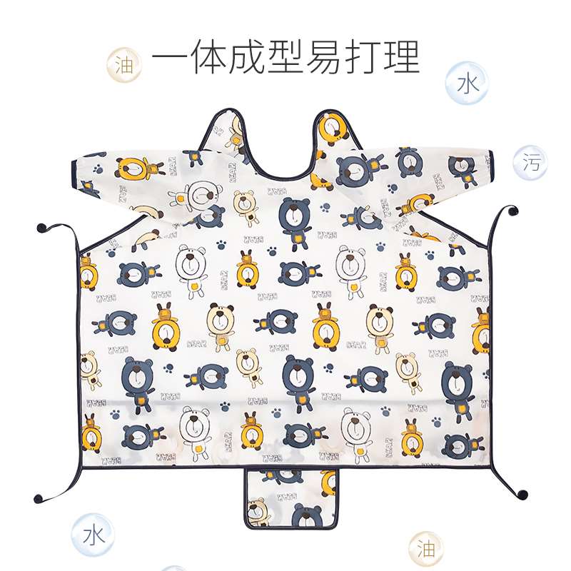 Baby eating smock waterproof and anti-dirty autumn and winter all-in-one bib dining chair table baby long-sleeved smock with reverse dressing