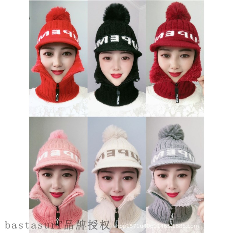 网红Wool Hat Winter Hat Bib earmuff mask four in one zipper - 图2