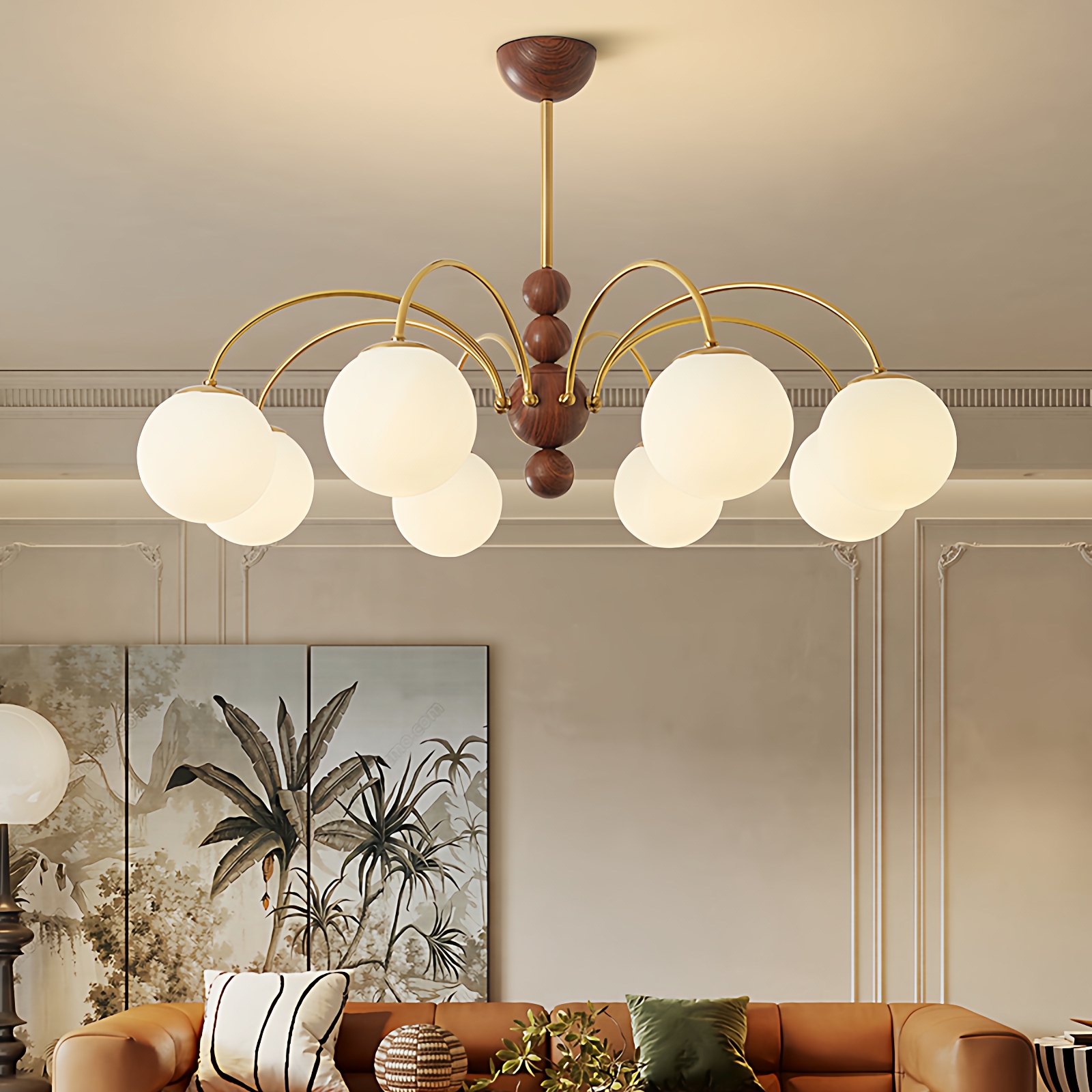 灯示客厅风扇灯2025新款胡桃木色餐厅吊扇灯法式复古主卧室书房灯 - 图1