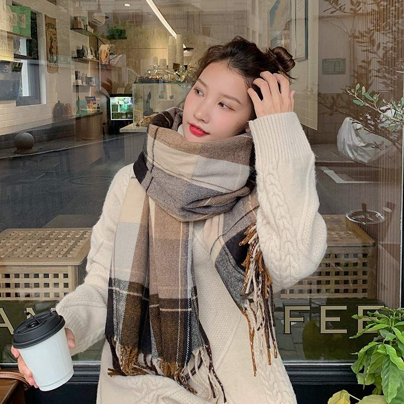 网红Plaid Scarf female winter Korean version trendy ins vers - 图2