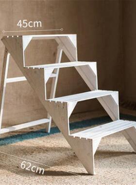 田园实木阶梯花架 多层楼梯台装饰陈列架 阳台花园客厅多功能摆i.