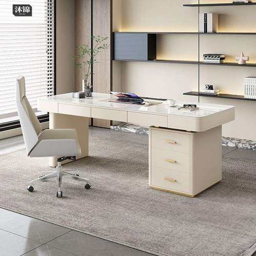 意式极简约设计师办公电脑桌写字台轻奢现代岩板书桌家用卧室书房 - 图1