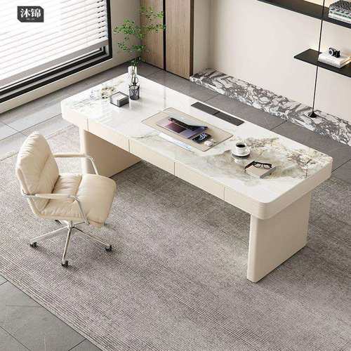 意式极简约设计师办公电脑桌写字台轻奢现代岩板书桌家用卧室书房 - 图2