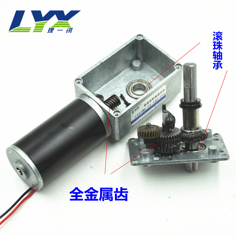 LX31WG双轴涡轮蜗杆减速电机全金属齿12V24V自锁正反转调速大扭矩