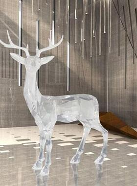酒店售楼处透明树脂鹿雕塑摆件大型落地玄关楼道室内动物工艺品