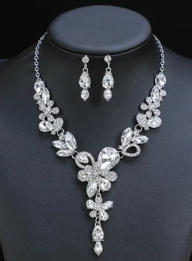 项链水晶春季2022年花朵直销两件套耳环复古新款欧美花卉双层