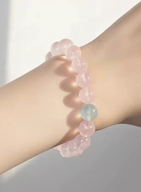 天然粉水晶手链正品招桃花转运珠女粉色小水晶手串少女心原创设计