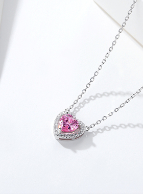 s925银粉色爱心套链女项饰