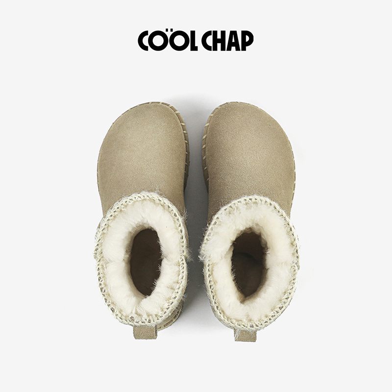 COOLCHAP2024秋冬新款进口牛反绒中筒增高厚底女时尚羊绒雪地靴