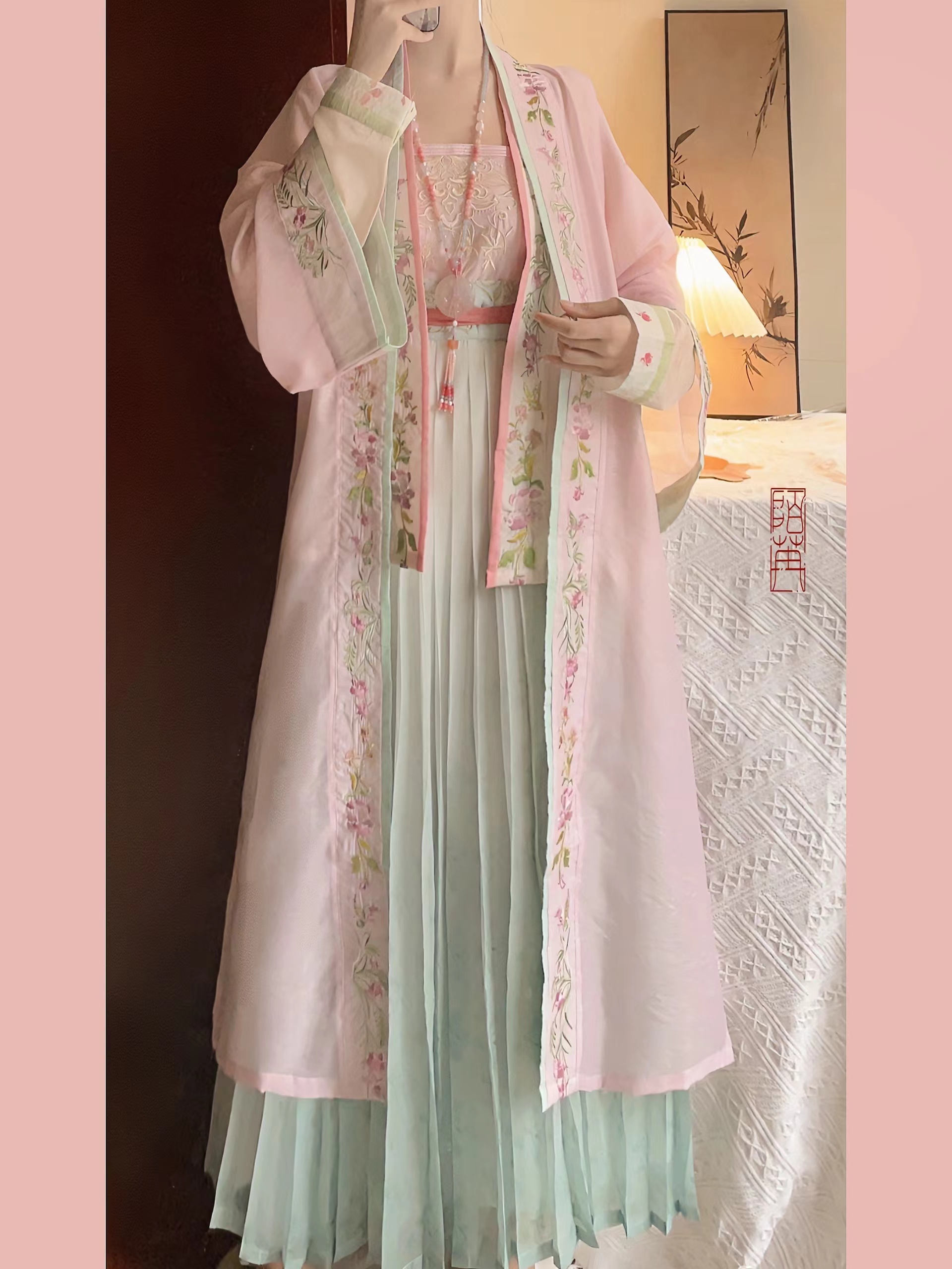 原创汉服女【夏至】宋制重工刺绣对襟衫吊带百迭裙日常套装春夏季 - 图3