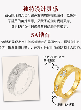 MITHAOL新中式复古镶钻葫芦戒指轻奢高级感小众设计指环女款珠宝