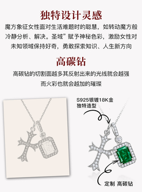 MITHAOL圣域魔方项链女 轻奢小众高级感培育祖母绿十字架方形颈链