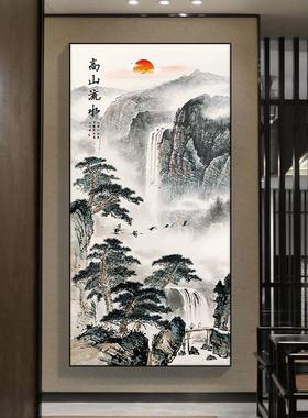 入门新中式玄关装饰画走廊过道尽头山水画竖版挂画鸿运当头墙壁画