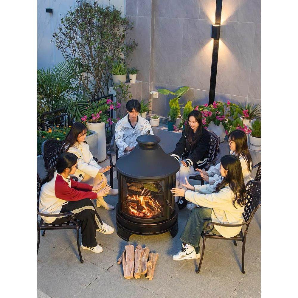 庭院烤火炉家用取暖炉圆柱形室外篝火炉民宿花园柴火炉燃木烧烤炉,淘宝优惠券,粉丝福利购,淘宝优惠卷