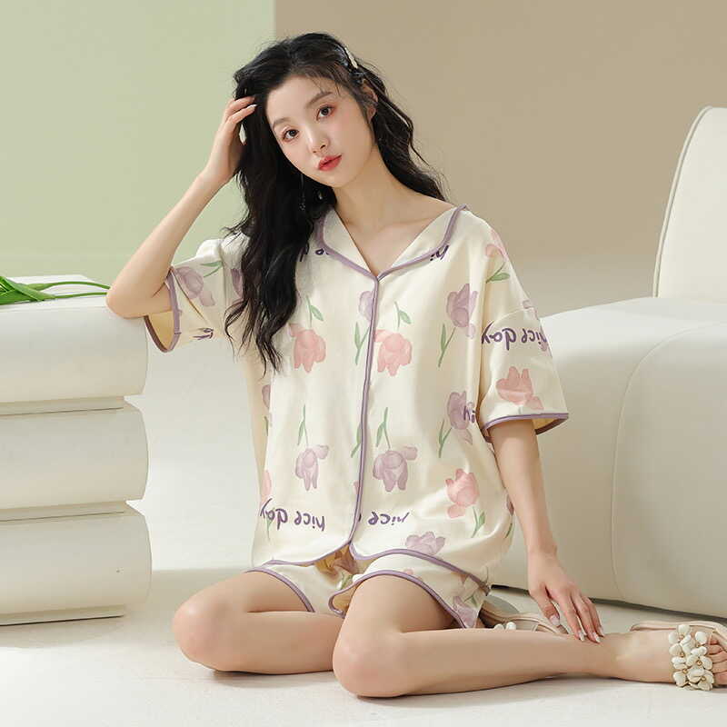 tyk睡衣女夏短袖短裤甜美卡通学生韩版网红款可外穿小翻领家居服_洛神小屋_女士内衣/男士内衣/家居服-第2张图片-提都小院