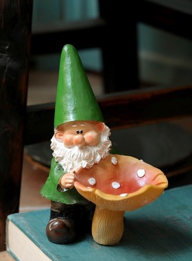 极速复古美式花园精灵花s园庭院白胡子小矮人蘑菇树脂卡通家居装