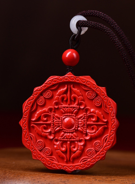 极速原矿朱砂彼岸花吊坠s观音六字真言红砂八宝莲花吊牌挂饰本命