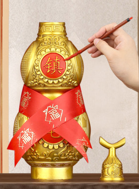极速开盖铜葫芦摆件纯黄铜空心玄关装饰品M五帝钱挂件大小号家居