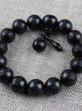 极速厂家直销雷击木手q串圆珠雕刻佛珠枣木男女佛珠念珠手链黑木