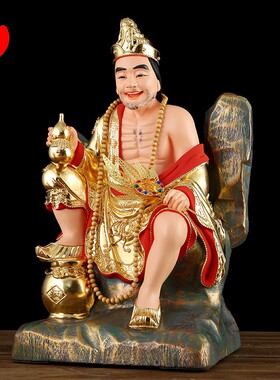 新品木雕济公佛像济公活佛供奉手工雕刻摆L件降龙罗汉香樟木保平