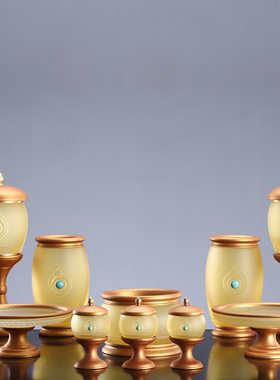 新品供具一套水杯花瓶供盘香炉佛具用品大全M琉璃铜供具套装家用