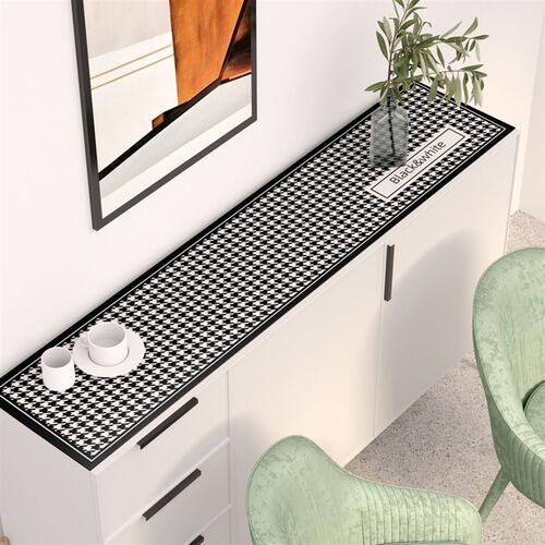 极速黑白棋盘格 鞋柜垫子台面防水防油桌布盖P巾盖布电视柜长条桌 - 图1