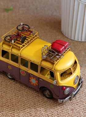 极速复古乡村风格彩色创意非洲巴士公交模型M店铺摆件造景铁艺橱