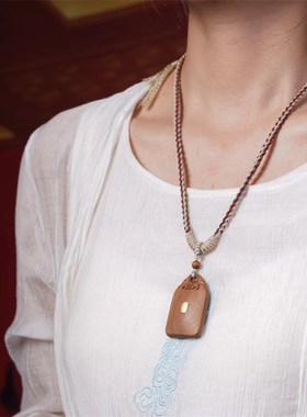 极速印度老山檀香吊坠沉s香镶嵌银片五条经平安无事牌项链项饰挂