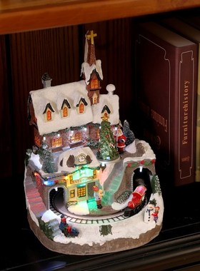 极速雪屋旋转圣诞树火车音乐盒彩灯圣H诞节送礼装饰品橱窗客厅家