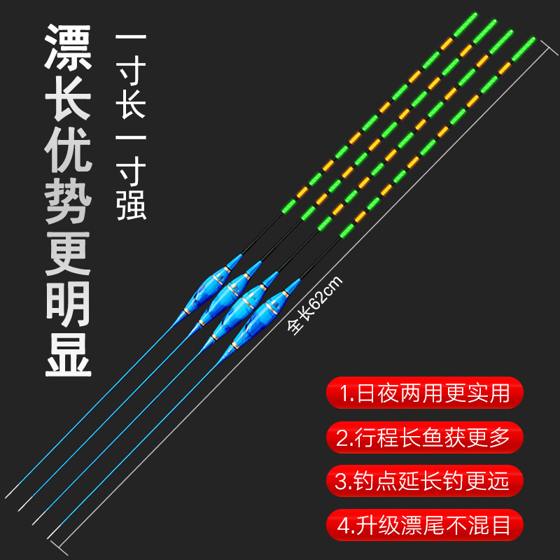 刁王新款夜光漂咬钩变色鱼漂水无影高灵敏电子漂日夜两用硬尾20克