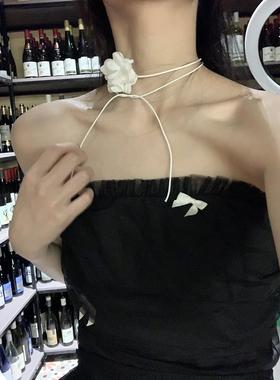 暗夜玫瑰系带choker气质颈链项链女轻奢小众设计感高级甜酷锁骨链