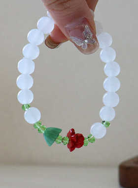 原创新中式复古莲蓬天然石串珠手链白色百搭高级感小众朱砂手串