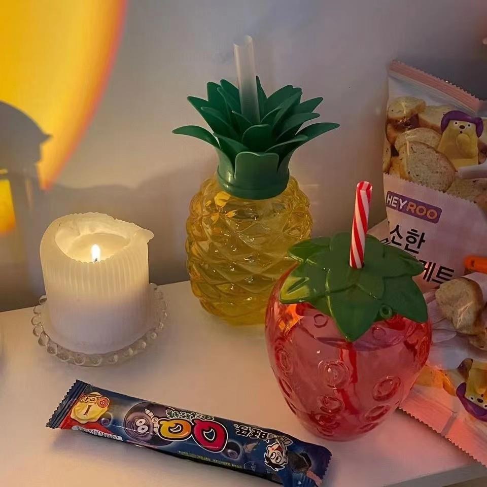 ins菠萝造型水杯果汁杯子奶茶杯随手杯学生可爱吸管杯小红书同款 - 图0
