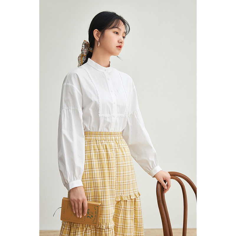 茵曼2021秋装新款女气质立领衬衣 茵曼一零一度衬衫