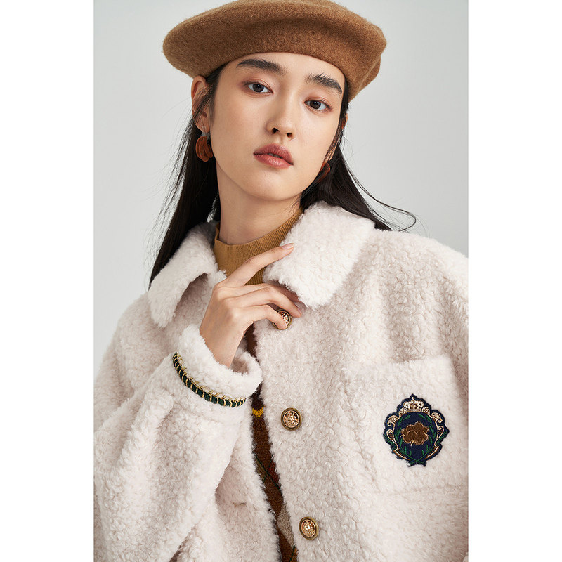 【商场同款】茵曼休闲女2021短款外套 茵曼一零一度毛呢外套