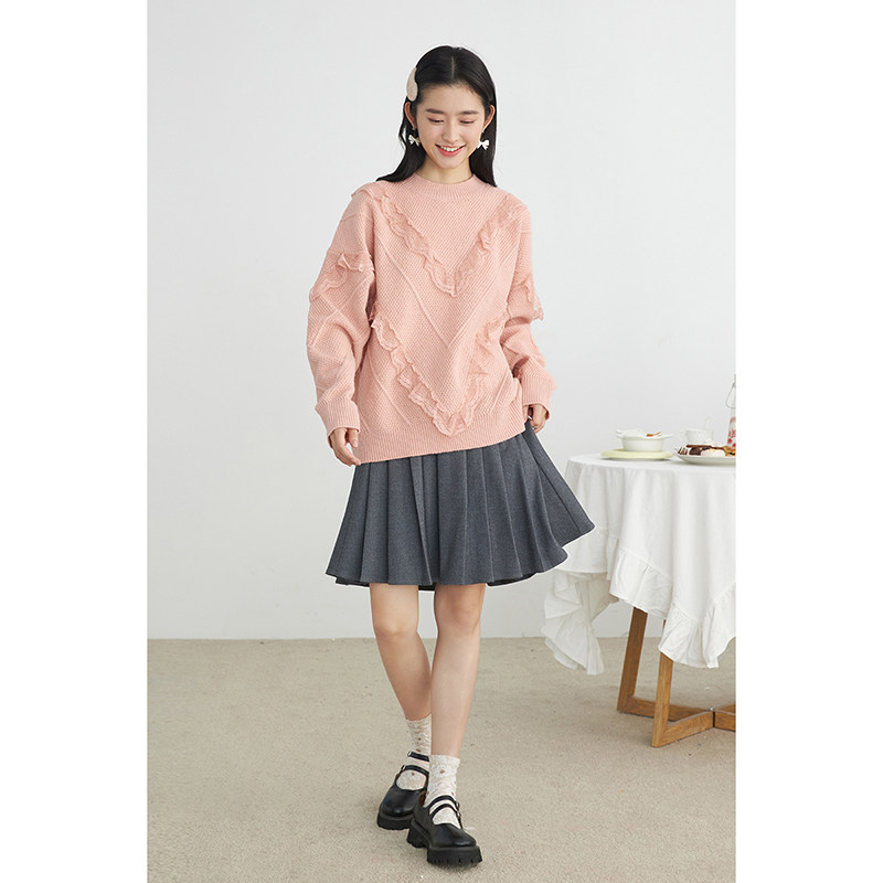 茵曼宽松甜美2021年冬新款套头毛衣 茵曼一零一度毛衣