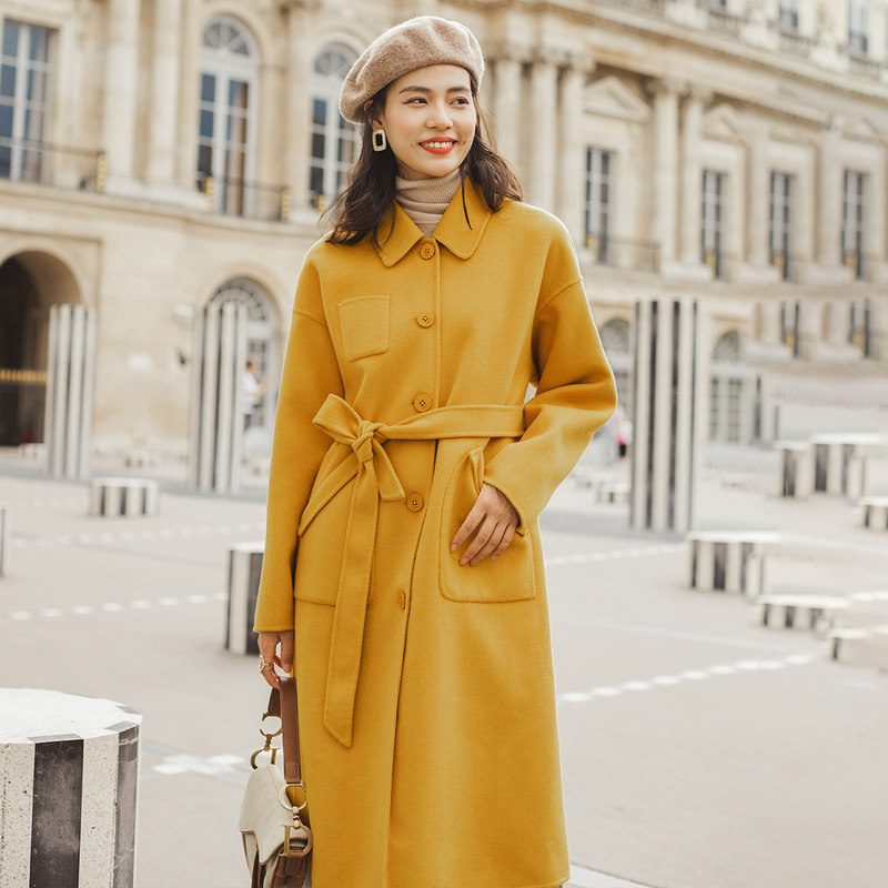 茵曼冬装新款文艺收腰显瘦排扣大衣 茵曼一零一度毛呢外套