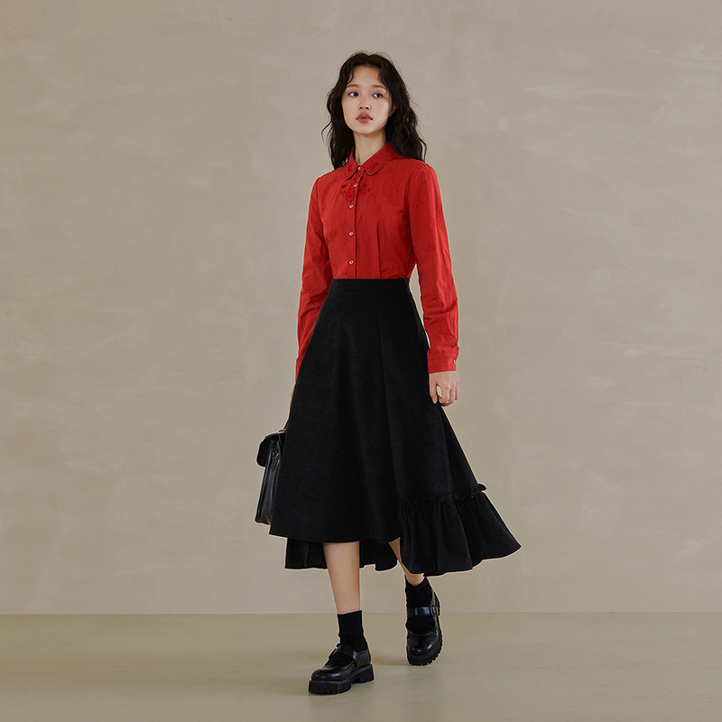 茵曼旗舰店法式女长袖纯棉2021衬衫 茵曼一零一度衬衫