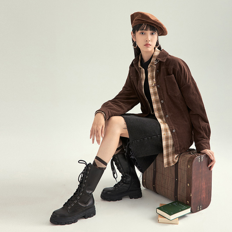 茵曼灯芯绒外套女士2021秋收腰夹克 茵曼一零一度短外套