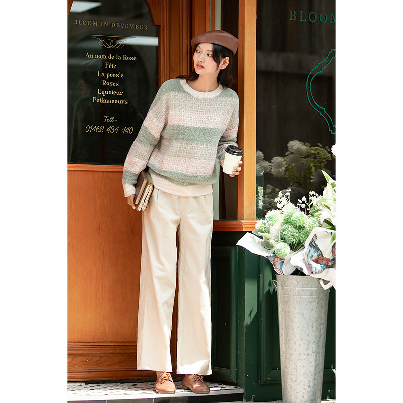 茵曼冬装新款撞色条纹百搭套头毛衣 茵曼一零一度毛衣