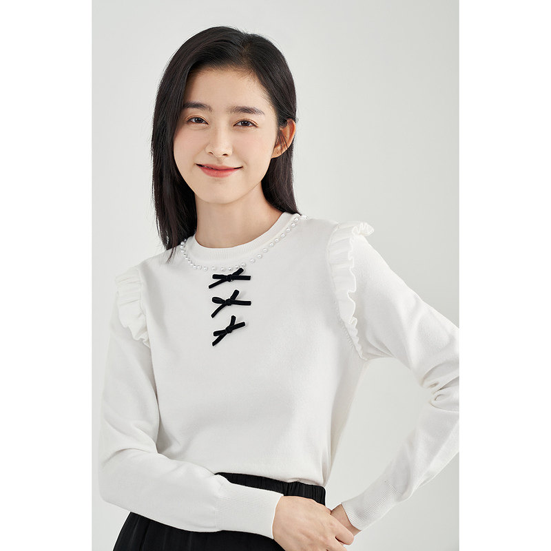 茵曼木耳边飞袖2022年春季针织衫 茵曼一零一度毛衣