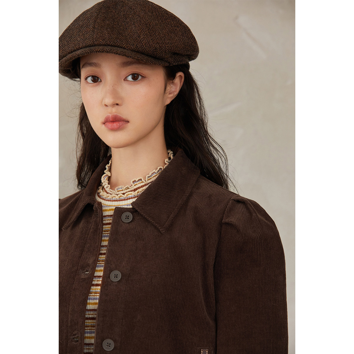 茵曼旗舰店灯芯绒女2021秋纯棉夹克 茵曼一零一度短外套