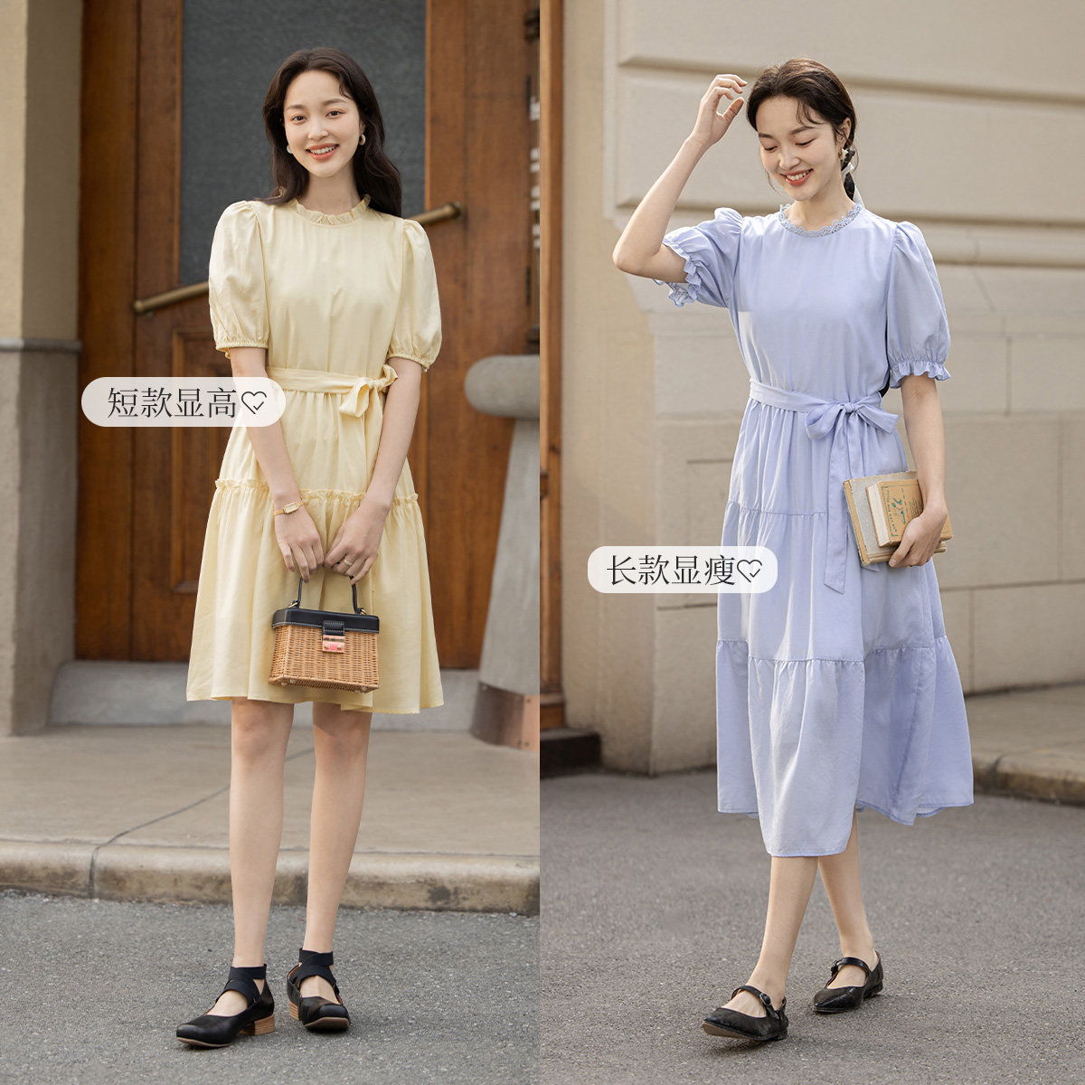 茵曼法式奶蓝色连衣裙2022蛋糕裙子 茵曼一零一度连衣裙