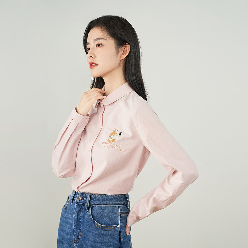 茵曼2022春季新款甜美刺绣娃娃衬衫 茵曼一零一度衬衫