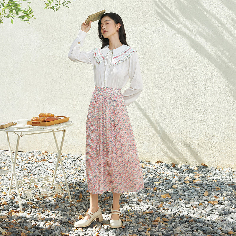 茵曼田园风2022春季新款娃娃衬衣 茵曼一零一度衬衫