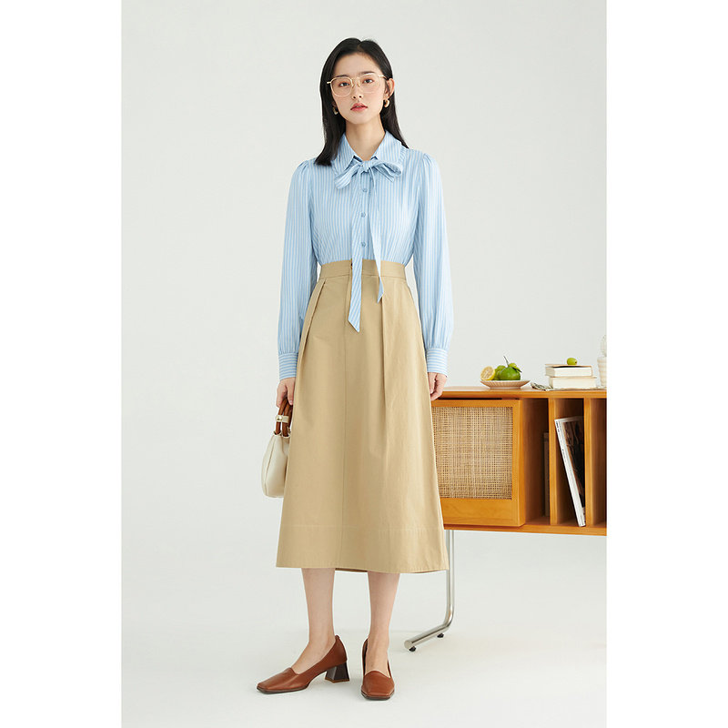 茵曼竖纹2022春季新款双层翻领衬衫 茵曼一零一度衬衫