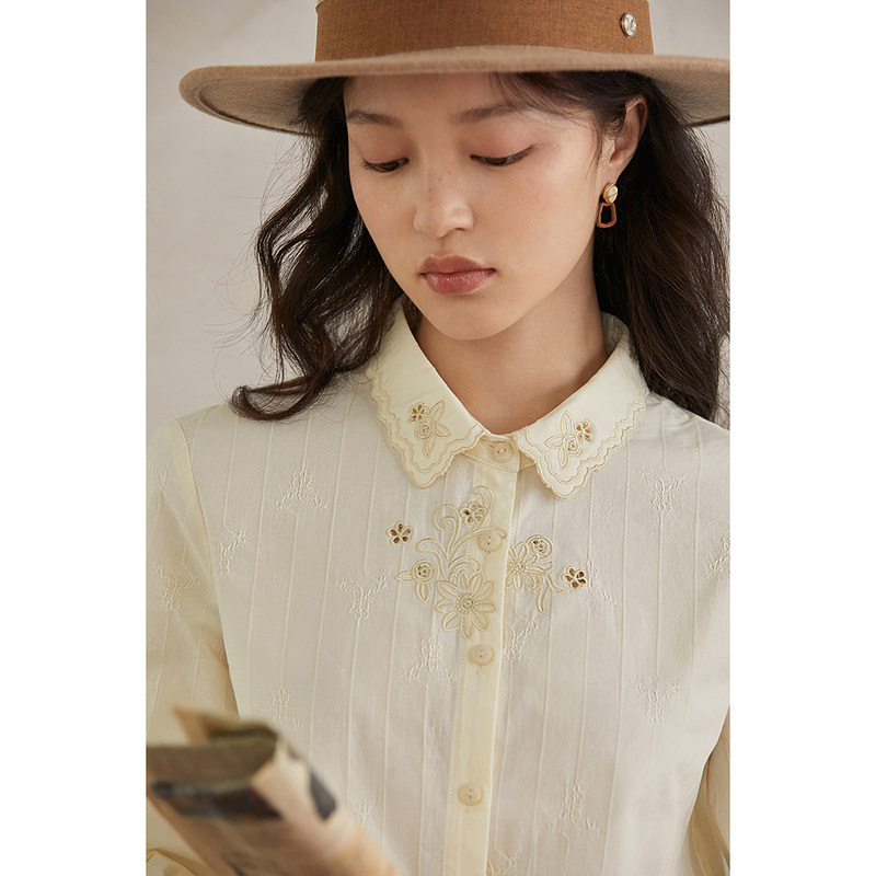 茵曼旗舰店法式女长袖纯棉2021衬衫 茵曼一零一度衬衫