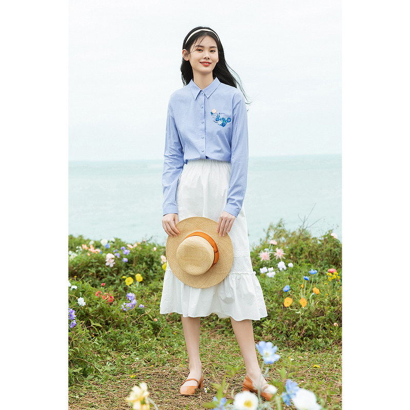 茵曼2021春装新款文艺减龄植物衬衣 茵曼一零一度衬衫